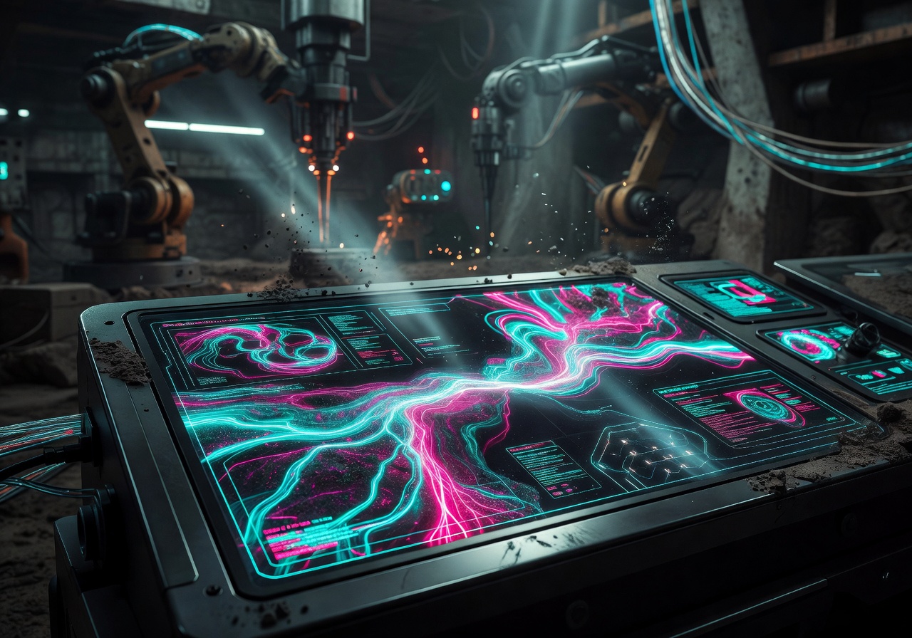 Futuristic Cyber Mining Interface showing glowing neon elements